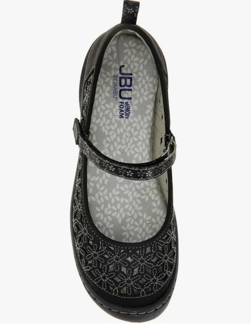 JBU Black Floral Cutout Mary Jane Flat with Adjustable Strap - Picture 2 of 4